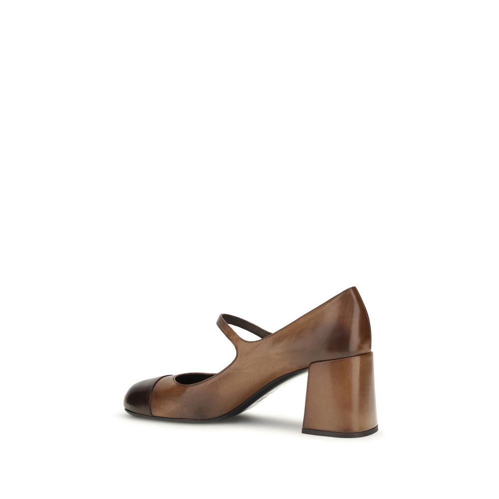 Ballet Mary-Jane Flat Shoes by Miu Miu for women in bos taurus calfskin leather black & brown showcases a resplendent Women's Bos Taurus Calfskin Leather Ballet Mary-Jane Flat Shoes aesthetic with a and cap toe style.