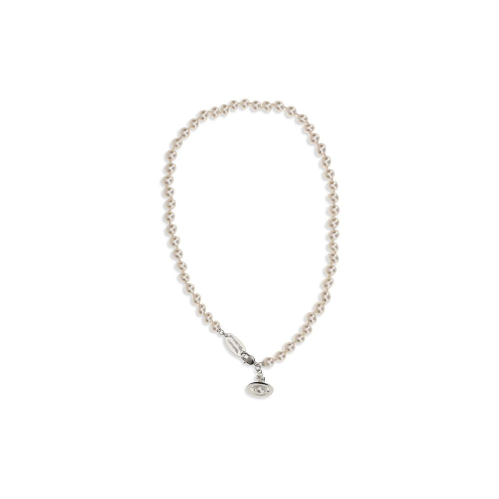 Necklace by Vivienne Westwood for women in bos taurus calfskin leather beige, gold, lavender, pearl & signature, showcasing a exquisite chain pendant necklace design that perfectly embodies the exquisite elegance of the Orb Women's Gold Brass Pearls & Enamel Necklace collection.