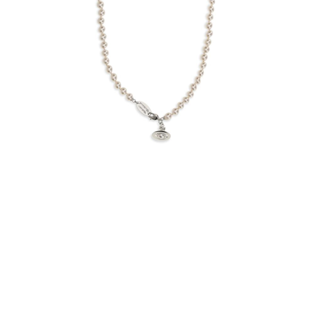 Necklace by Vivienne Westwood for women in bos taurus calfskin leather beige, gold, lavender, pearl & signature features an lustrous silhouette, showcasing the lustrous [Neckline design] and Orb Women's Gold Brass Pearls & Enamel Necklace for a sophisticated, premium look.