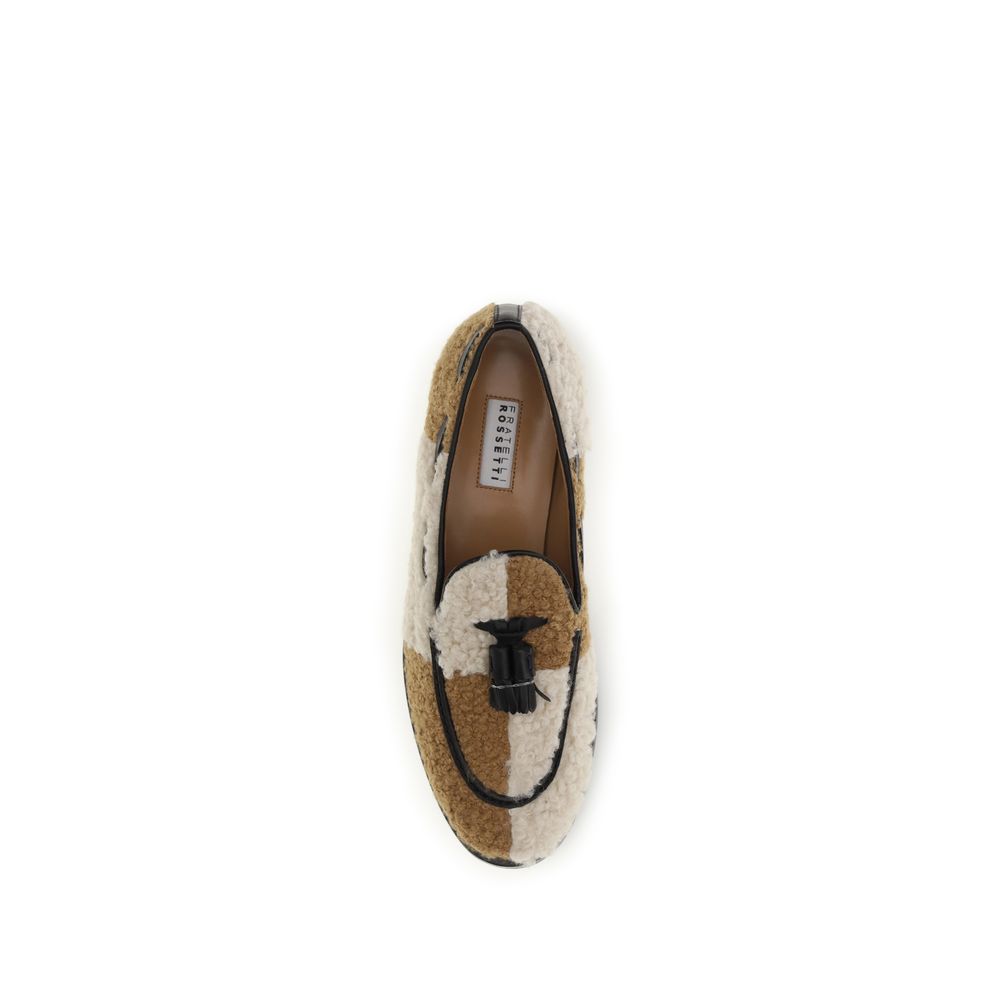 Flat Loafer Slip-On Shoes by Fratelli Rossetti for women in nappa leather beige & striped showcases a resplendent Women's Nappa Leather Flat Loafer Slip-On Shoes aesthetic, defined by its resplendent and elegant flat.