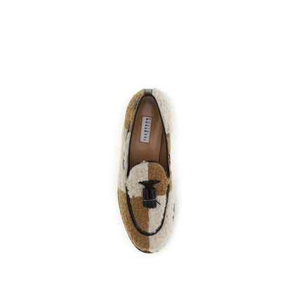 Flat Loafer Slip-On Shoes by Fratelli Rossetti for women in nappa leather beige & striped showcases a resplendent Women's Nappa Leather Flat Loafer Slip-On Shoes aesthetic, defined by its resplendent and elegant flat.