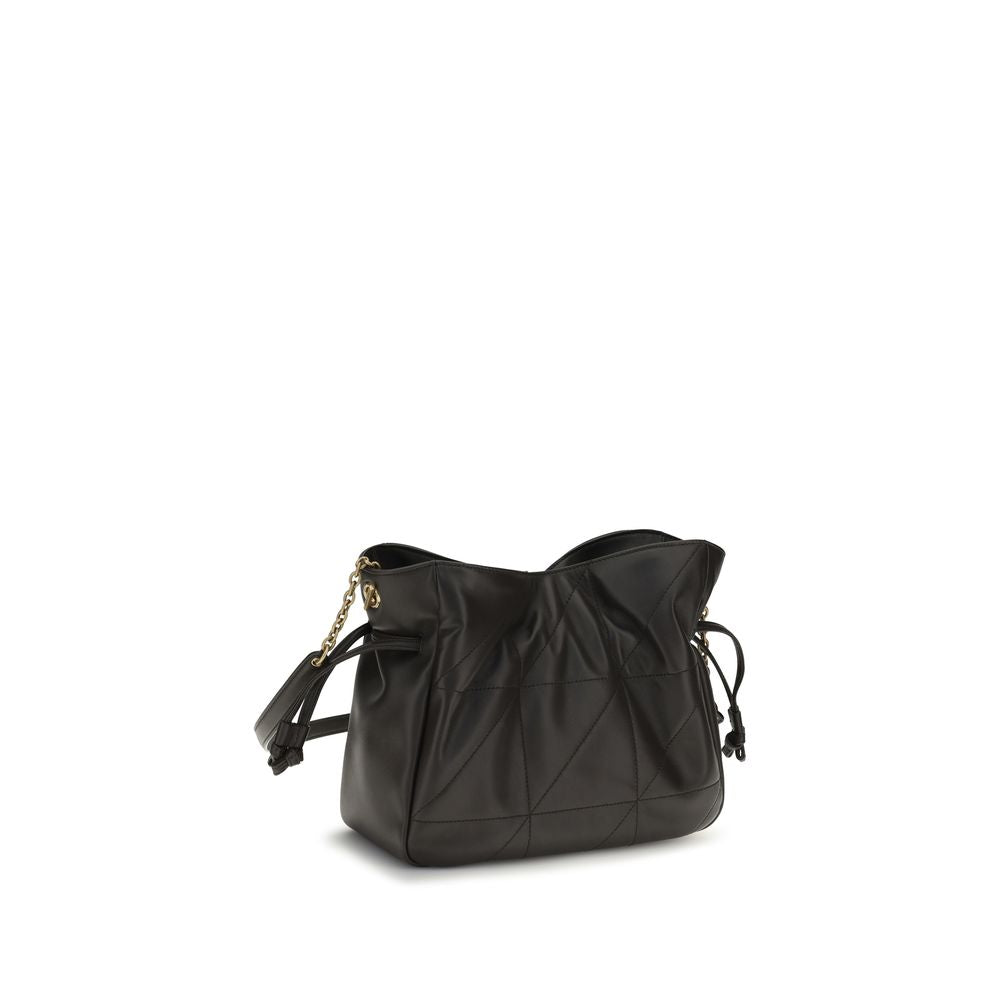Compact Crossbody Clutch Handbag by Saint Laurent for women in lamb leather black features a architectural silhouette, showcasing a secure drawstring, ample , and versatile crossbody-strap for a architectural finish.