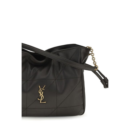 Compact Crossbody Clutch Handbag by Saint Laurent for women in lamb leather black features a sculptural silhouette with a secure drawstring, organized , and versatile crossbody-strap for a sculptural finish.