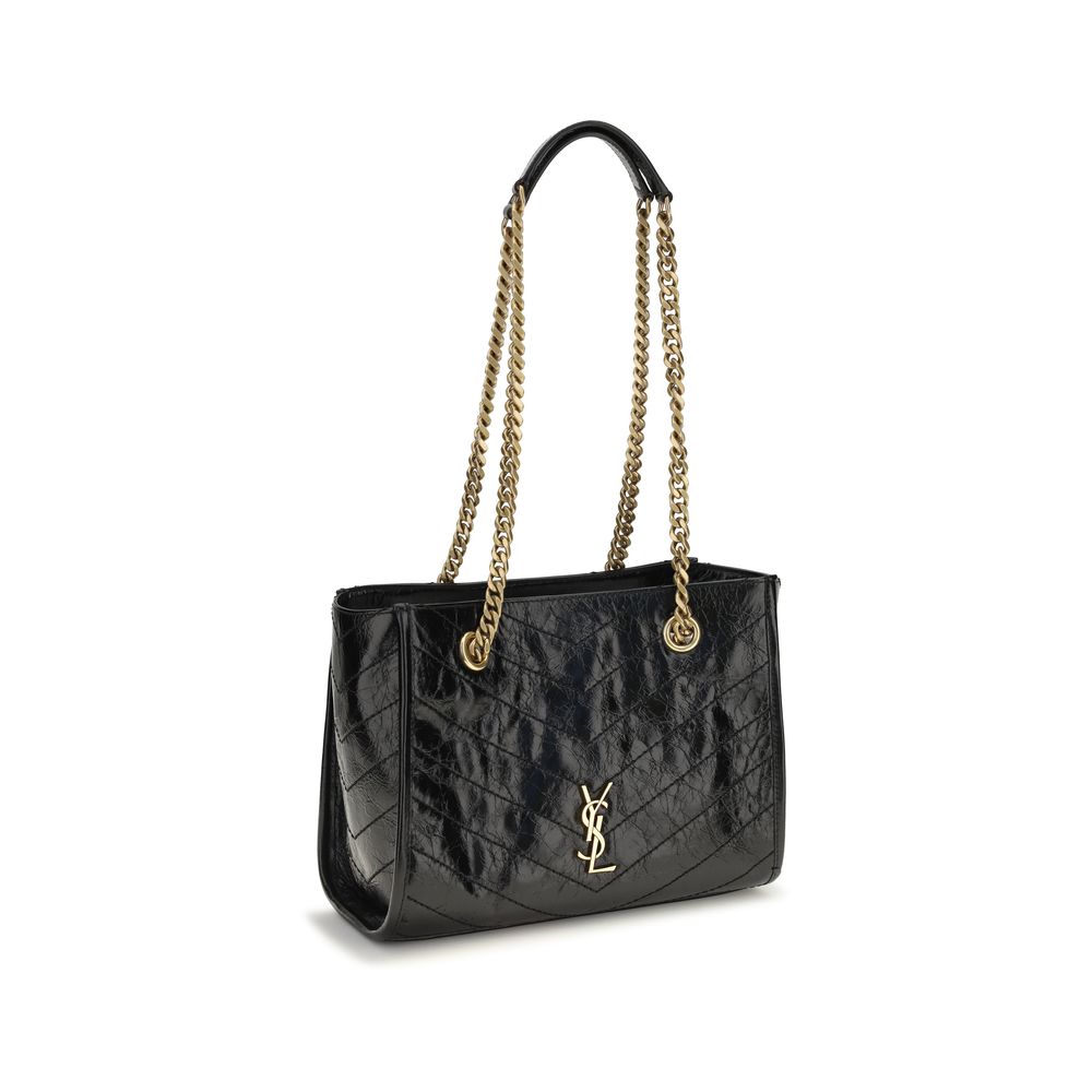 Small Shoulder Shopper Tote Bag by Saint Laurent for women in bos taurus calfskin leather black, chevron & signature features an effortlessly chic silhouette with a secure , ample , and versatile shoulder-strap for effortlessly chic everyday luxury.