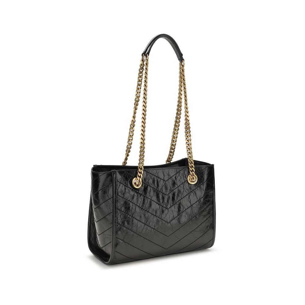 Small Shoulder Shopper Tote Bag by Saint Laurent for women in bos taurus calfskin leather black, chevron & signature features a effortless chic silhouette with a secure , ample , and versatile shoulder-strap for a effortless chic finish.