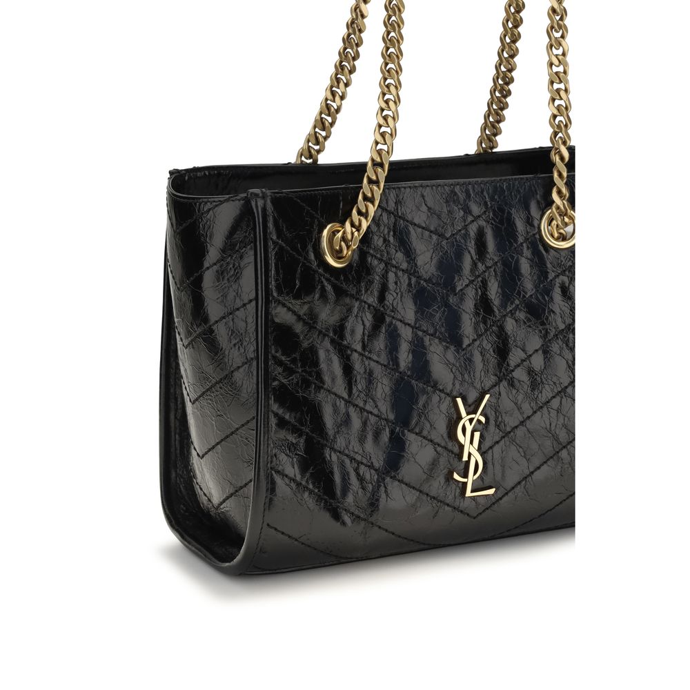 Small Shoulder Shopper Tote Bag by Saint Laurent for women in bos taurus calfskin leather black, chevron & signature features a effortless sophistication silhouette, secured by a with ample and versatile shoulder-strap for a effortless sophistication finish.