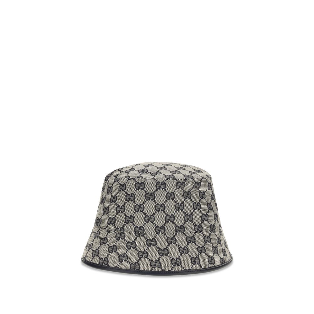 Bucket Hat by Gucci for women in polyamide polyester leather & cotton canvas gray features an enviable silhouette, showcasing the enviable craftsmanship of this Gg Polyamide Polyester Leather & Cotton Canvas Bucket Hat.