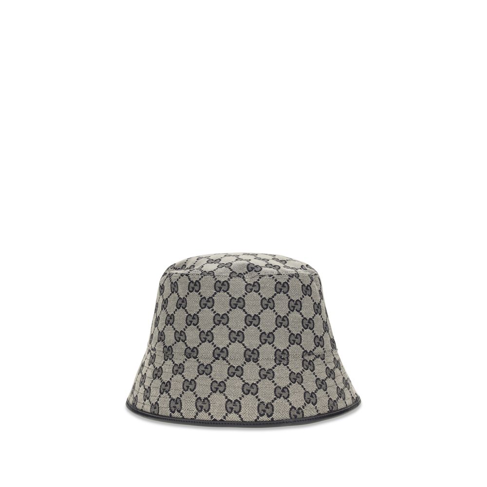 Bucket Hat by Gucci for women in polyamide polyester leather & cotton canvas gray features an cosmopolitan luxe silhouette, artfully capturing the essence of the cosmopolitan luxe Gg Polyamide Polyester Leather & Cotton Canvas Bucket Hat design for a sophisticated look.