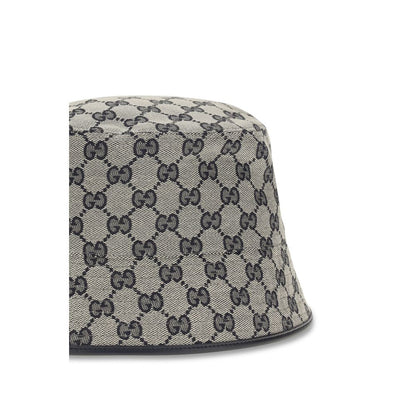 This Bucket Hat by Gucci for women in polyamide polyester leather & cotton canvas gray presents a effortlessly chic silhouette, showcasing the refined aesthetic and effortlessly chic craftsmanship of the Gg Polyamide Polyester Leather & Cotton Canvas Bucket Hat.