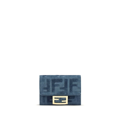 Wallet by Fendi for women in cotton viscose black, blue, gold, jacquard & monogram presents a architectural silhouette from the Cotton Viscose Wallet collection, showcasing architectural compact-design trifold for a architectural finish.