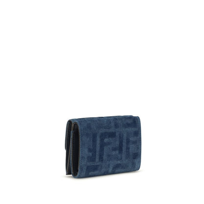 Wallet by Fendi for women in cotton viscose black, blue, gold, jacquard & monogram presents a streamlined silhouette, showcasing the sophisticated design of the Cotton Viscose Wallet collection with functional compact-design trifold.