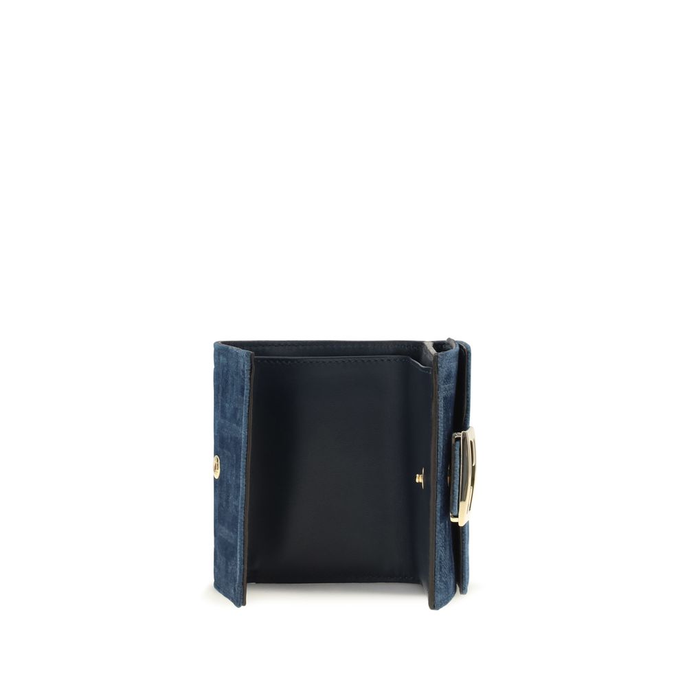 Wallet by Fendi for women in cotton viscose black, blue, gold, jacquard & monogram features a sleek silhouette, showcasing the sleek Cotton Viscose Wallet design with sophisticated compact-design trifold for a premium look.