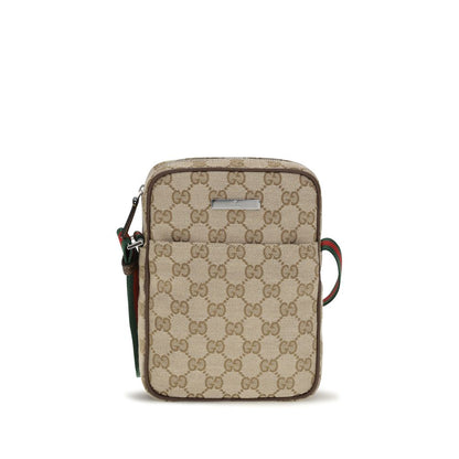 Shoulder Shopper Pouch Bag by Gucci for men in canvas leather & palladium beige, brown, green, palladium, red, signature & striped features a distinguished silhouette, showcasing a secure zipper & magnetic and distinguished with versatile shoulder-strap & adjustable-strap for a distinguished finish.
