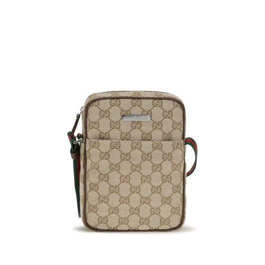 Shoulder Shopper Pouch Bag by Gucci for men in canvas leather & palladium beige, brown, green, palladium, red, signature & striped features a distinguished silhouette, showcasing a secure zipper & magnetic and distinguished with versatile shoulder-strap & adjustable-strap for a distinguished finish.