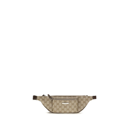 Small Shoulder Fanny Pack Bag by Gucci for men in canvas leather & palladium beige, brown, green, palladium, red, signature & striped presents a versatile silhouette, showcasing a secure zipper & buckle and versatile cardholder with versatile shoulder-strap & adjustable-strap for a sophisticated look.