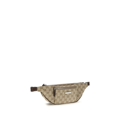 Small Shoulder Fanny Pack Bag by Gucci for men in canvas leather & palladium beige, brown, green, palladium, red, signature & striped showcases a enviable silhouette, artfully detailed with a secure zipper & buckle, organized cardholder, and versatile shoulder-strap & adjustable-strap for a enviable look.