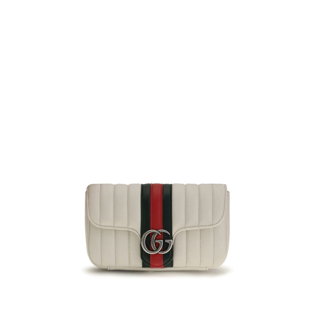 Small Shoulder Bag by Gucci for women in nappa leather green, palladium, red, white & striped presents a versatile silhouette, showcasing a secure and versatile with versatile shoulder-strap & detachable-strap for a sophisticated look.