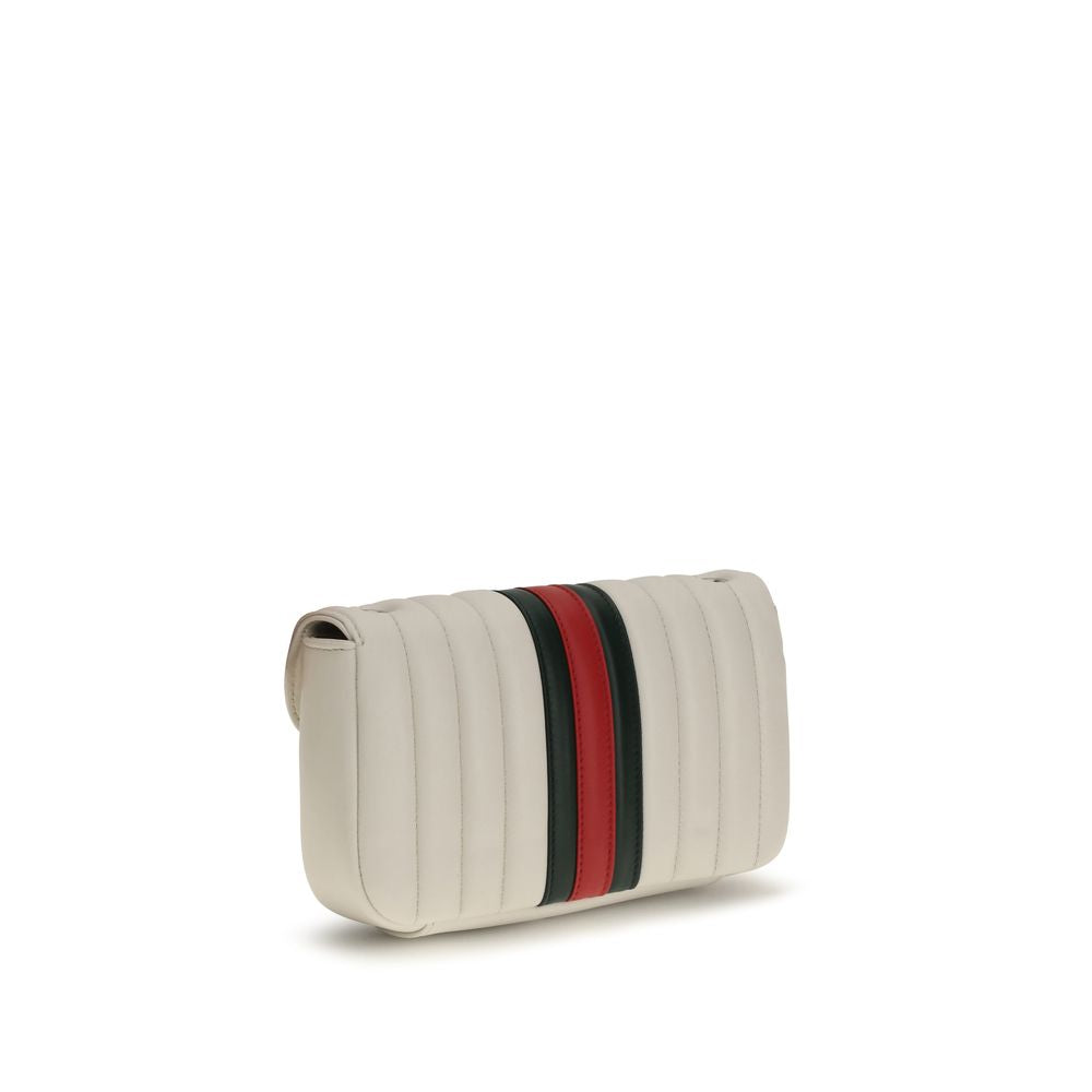 Small Shoulder Bag by Gucci for women in nappa leather green, palladium, red, white & striped features an effortlessly chic silhouette with a secure , ample , and versatile shoulder-strap & detachable-strap for effortlessly chic everyday luxury.