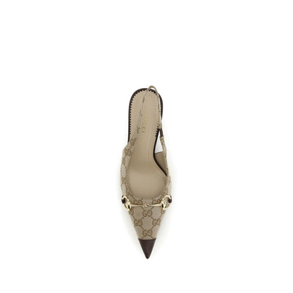 High-Heel Stiletto Slingback Pumps Heels by Gucci for women in leather beige, brown & gold showcases a exquisite silhouette, perfectly accentuating Gg Horsebit Women's Leather High-Heel Stiletto Slingback Pumps Heels with a exquisite stiletto high-heel and exquisite pointed toe style.