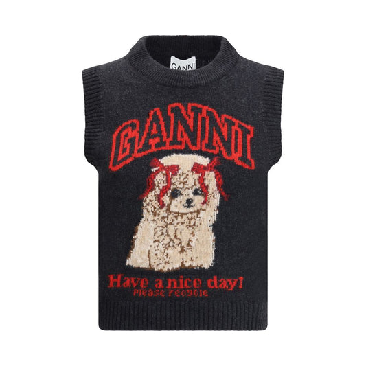 This Sweater by Ganni for women in polyamide wool black & signature presents a understated silhouette, featuring a sophisticated round neckline and sleeveless for a understated finish.