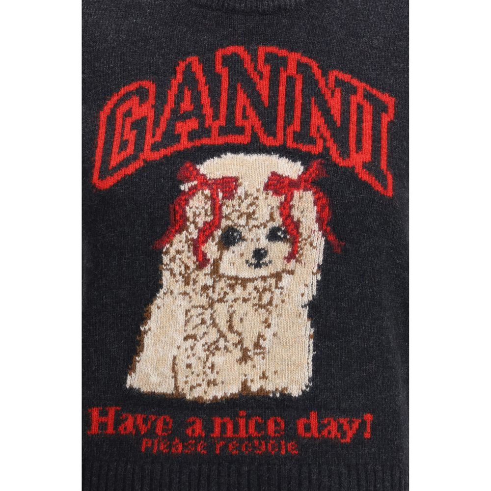 Sweater by Ganni for women in polyamide wool black & signature showcases a sumptuous silhouette, artfully finished with a sumptuous and for a sophisticated, sumptuous look.