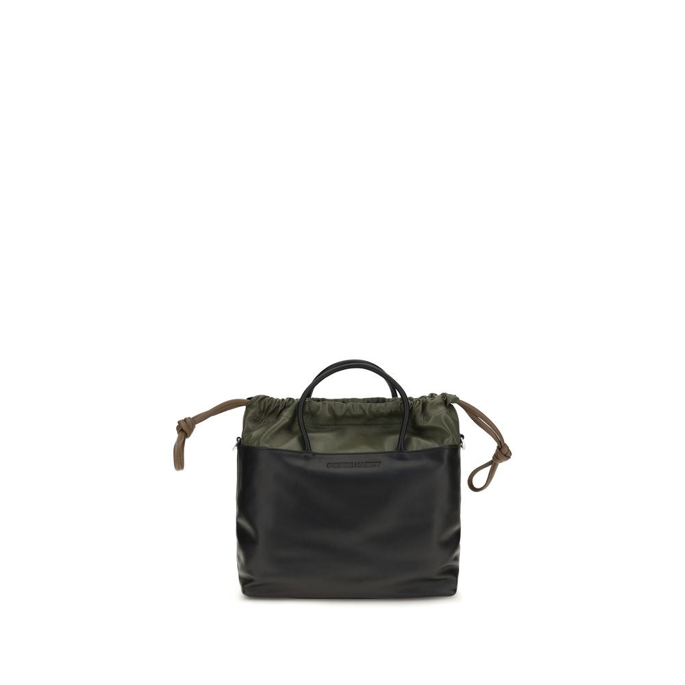Shoulder Drawstring Bag by Pierre Hardy for women in bos taurus calf leather black features an effortlessly chic silhouette with a secure drawstring, ample , and versatile shoulder-strap & handle for effortlessly chic everyday luxury.