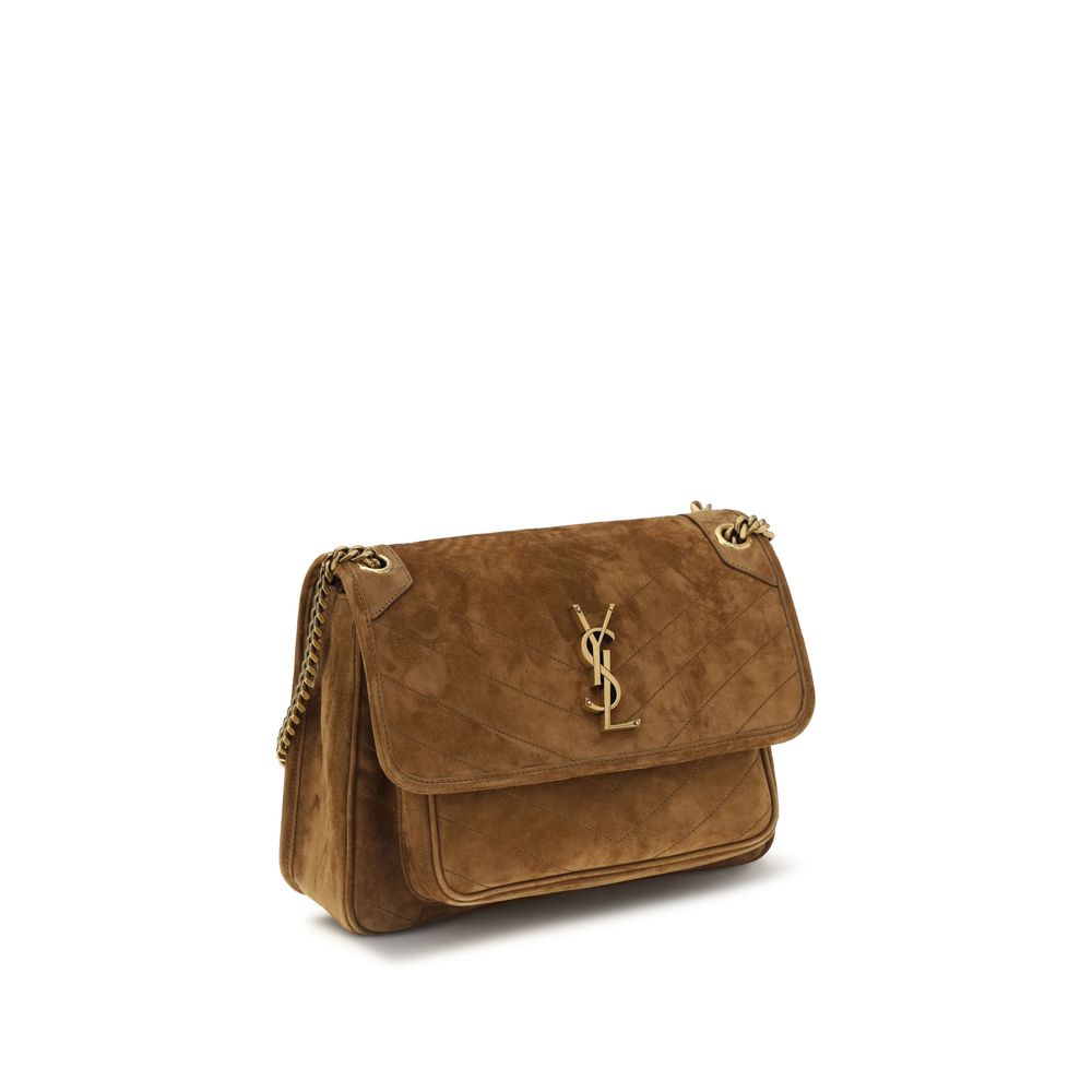 Medium 2-in-1 Shoulder & Crossbody Flap Bag by Saint Laurent for women in suede leather & cotton bronze, brown, chevron & signature features an effortlessly chic silhouette with a secure flap & magnetic, ample built-in-compartments, and versatile crossbody-strap & shoulder-strap for effortlessly chic everyday luxury.