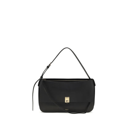Small Shoulder Clutch Bag by Ferragamo for women in bos taurus calf leather black showcases a enviable silhouette, artfully detailed with a secure buckle, organized external-pockets, and versatile shoulder-strap for a enviable look.