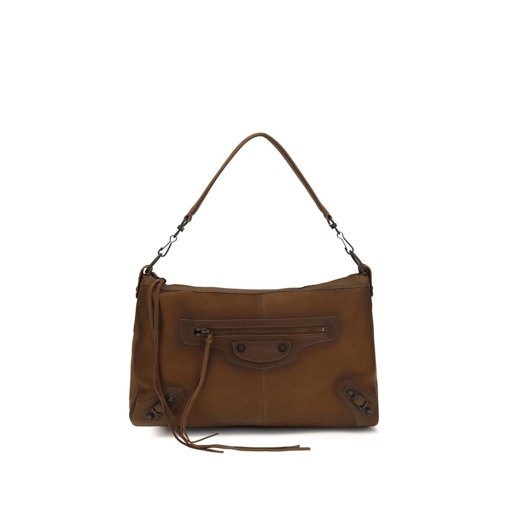 Medium 2-in-1 Shoulder & Crossbody Bag by Balenciaga for men in lambskin leather & cotton canvas brown showcases a enviable silhouette, artfully detailed with a secure zipper, organized , and versatile crossbody-strap, shoulder-strap & adjustable-strap for a enviable look.