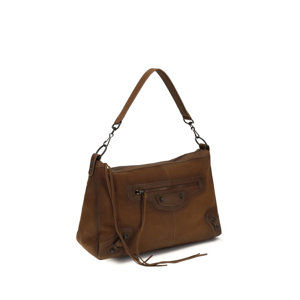 Medium 2-in-1 Shoulder & Crossbody Bag by Balenciaga for men in lambskin leather & cotton canvas brown features a distinguished silhouette, showcasing a secure zipper and distinguished with versatile crossbody-strap, shoulder-strap & adjustable-strap for a distinguished finish.