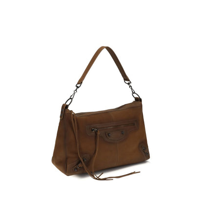 Medium 2-in-1 Shoulder & Crossbody Bag by Balenciaga for men in lambskin leather & cotton canvas brown features a distinguished silhouette, showcasing a secure zipper and distinguished with versatile crossbody-strap, shoulder-strap & adjustable-strap for a distinguished finish.