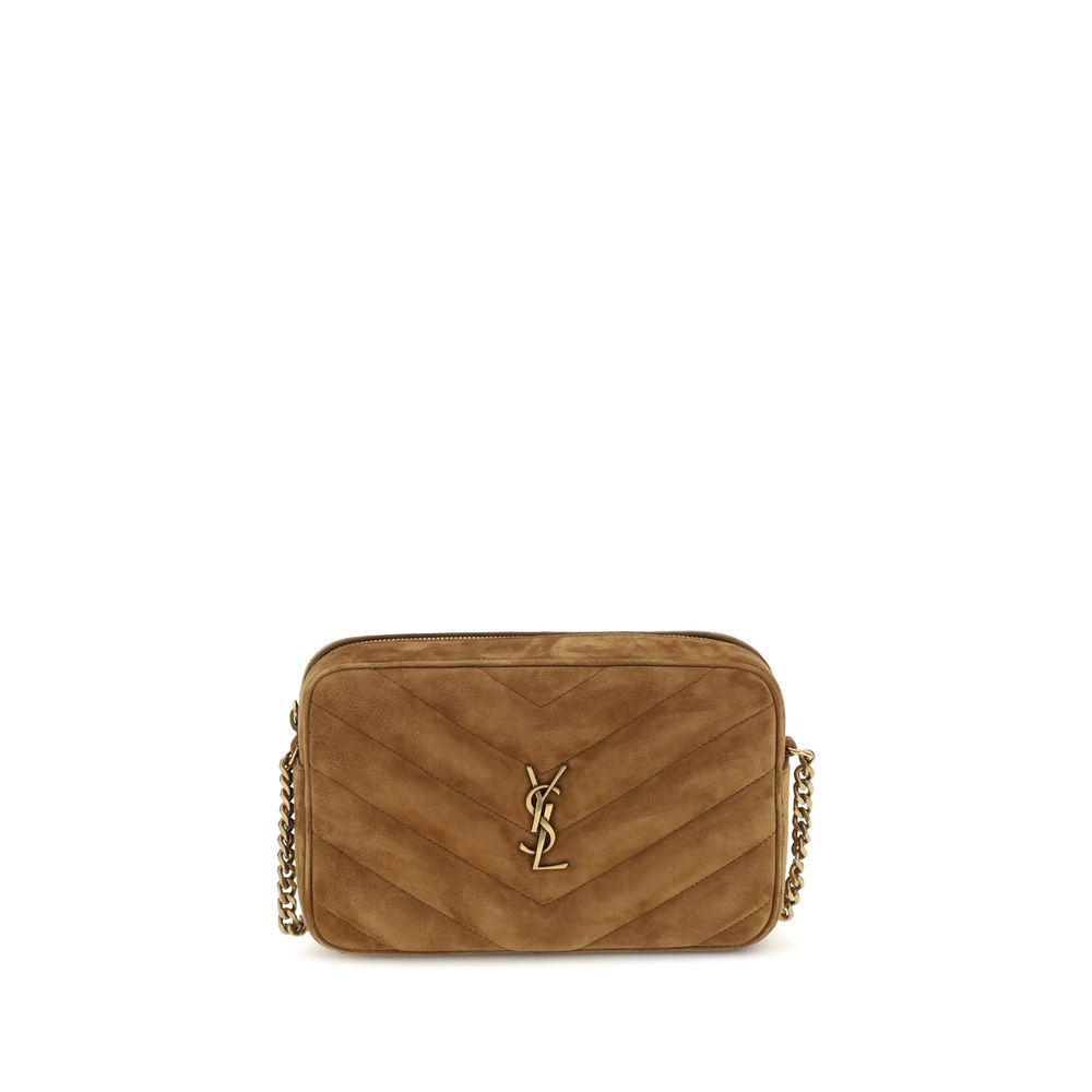 Shoulder Camera Bag by Saint Laurent for women in bos taurus suede calf leather bronze, brown & chevron features a effortless chic silhouette with a secure zipper, ample , and versatile shoulder-strap & adjustable-strap for a effortless chic finish.