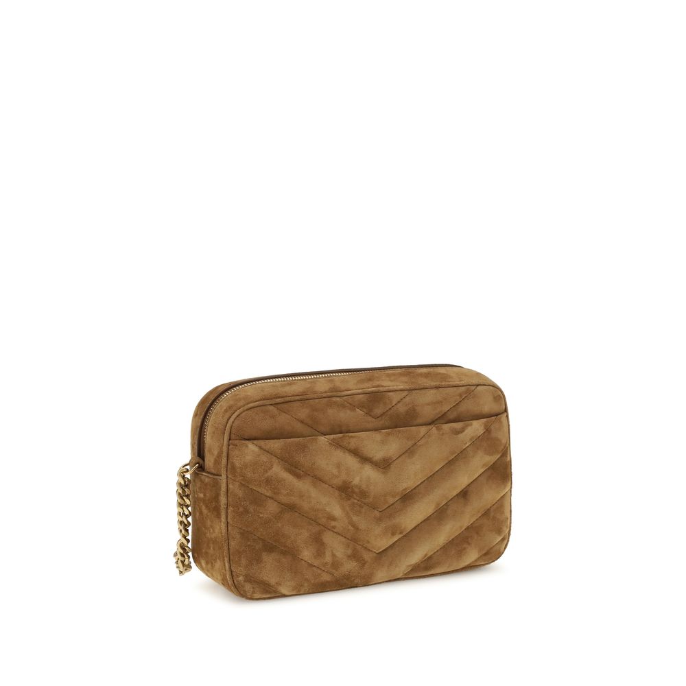 Shoulder Camera Bag by Saint Laurent for women in bos taurus suede calf leather bronze, brown & chevron showcases a enviable silhouette, artfully detailed with a secure zipper, organized , and versatile shoulder-strap & adjustable-strap for a enviable look.