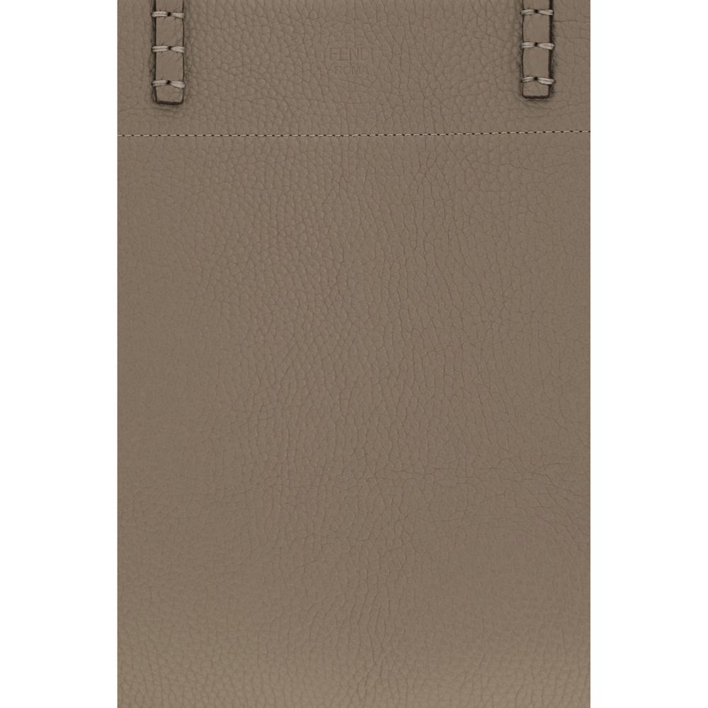 Fendi Selleria Bos Taurus Calfskin Leather Medium Shoulder Bag - Beige Brown Gold Natural Jacquard