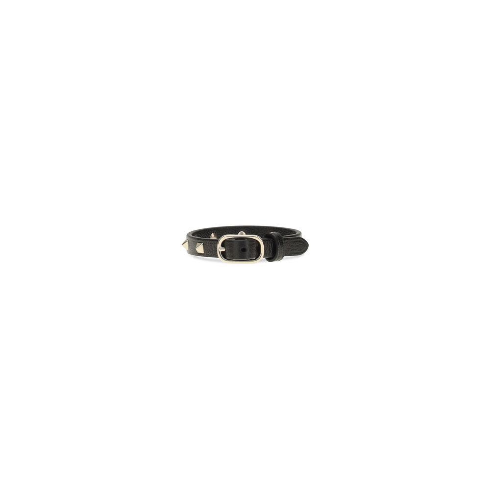 Bracelet by Valentino Garavani for women in bos taurus calfskin leather and black & gold showcases a refined silhouette, artfully capturing the essence of Rockstud Women's Bos Taurus Calfskin Leather Bracelet with its refined .