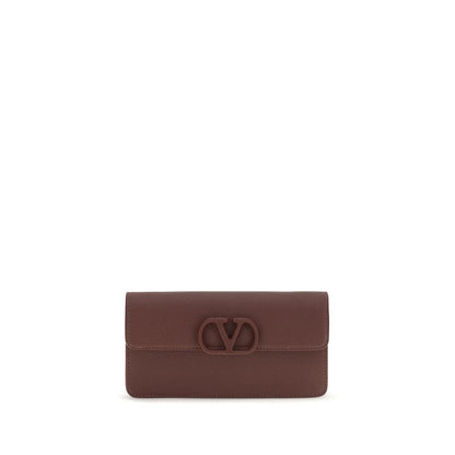 Cardholder Wallet by Valentino Garavani for women in bos taurus calfskin nappa leather brown & signature presents a architectural silhouette from the V Logo Bos Taurus Calfskin Nappa Leather Cardholder Wallet collection, showcasing architectural card-organization chain for a architectural finish.