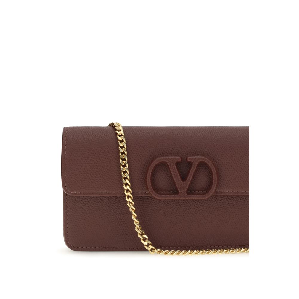 Cardholder Wallet by Valentino Garavani for women in bos taurus calfskin nappa leather brown & signature presents a streamlined silhouette, showcasing the sophisticated design of the V Logo Bos Taurus Calfskin Nappa Leather Cardholder Wallet collection with functional card-organization chain.