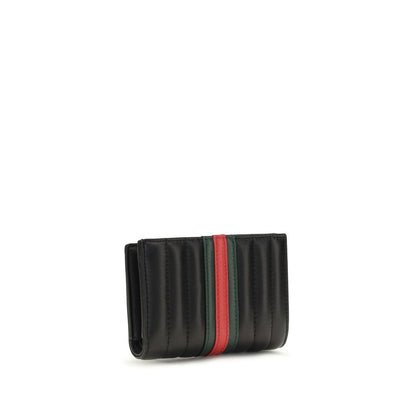 Wallet by Gucci for women in bos taurus calf leather black, signature & striped features a sleek silhouette, showcasing the sleek Gg Marmont Bos Taurus Calf Leather Wallet design with sophisticated compact-design for a premium look.