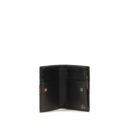 Wallet by Gucci for women in bos taurus calf leather black, signature & striped features a sleek silhouette, showcasing the sleek Gg Marmont Bos Taurus Calf Leather Wallet design with sophisticated compact-design for a premium look.
