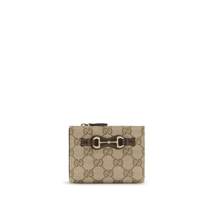Wallet by Gucci for women in cotton & leather brown & signature presents a architectural silhouette from the Gg Horsebit Cotton & Leather Wallet collection, showcasing architectural compact-design for a architectural finish.