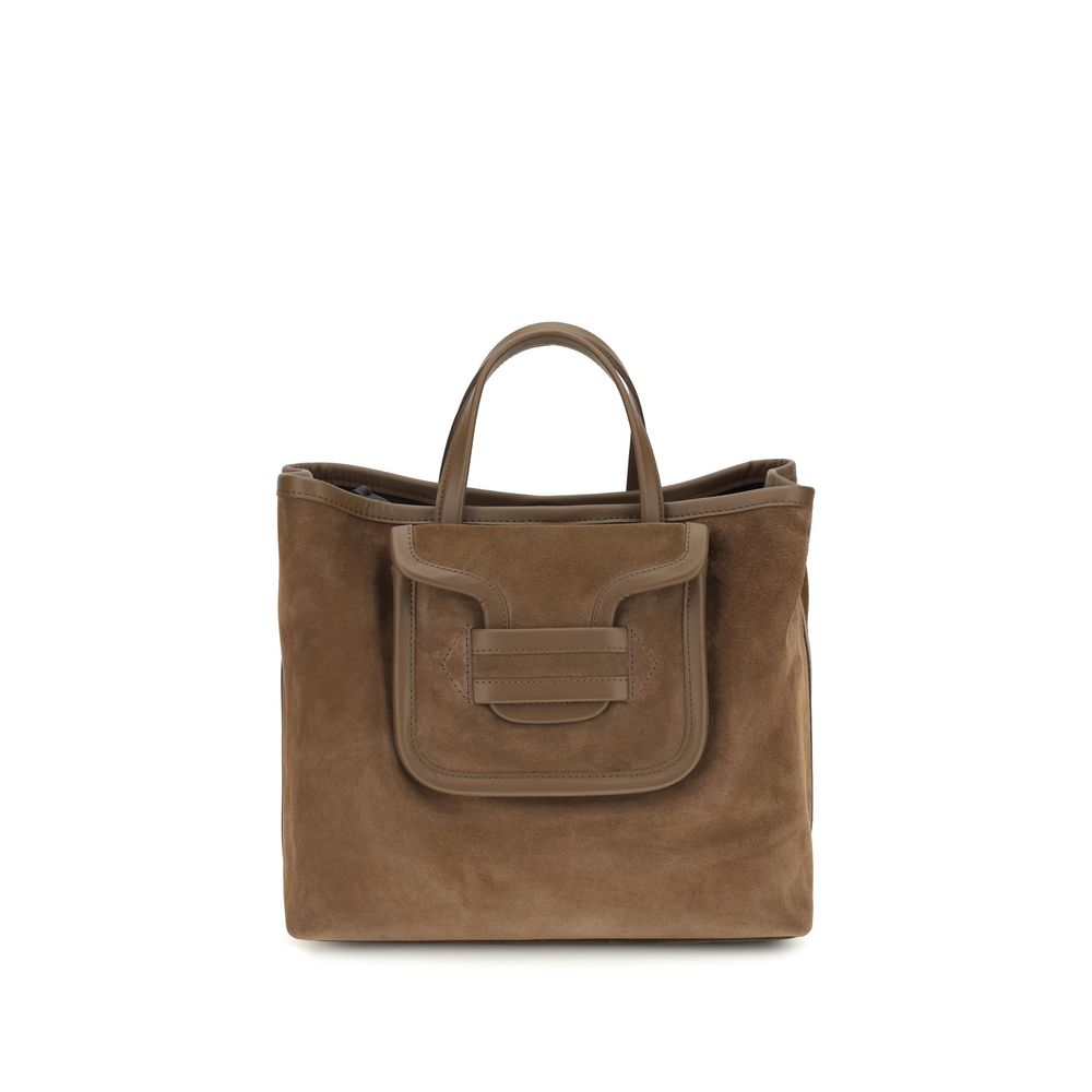 Shoulder Tote Bag by Pierre Hardy for women in suede calfskin leather brown & signature features a effortless sophistication silhouette, secured by a with ample external-pockets and versatile shoulder-strap, adjustable-strap & handle for a effortless sophistication finish.