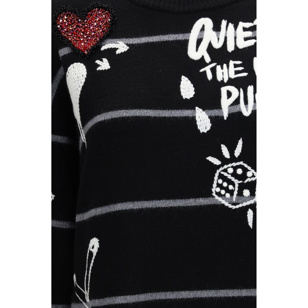 Sweatshirt by PINKO for women in merino wool black & striped features an exquisite silhouette, showcasing and details for a exquisite look.