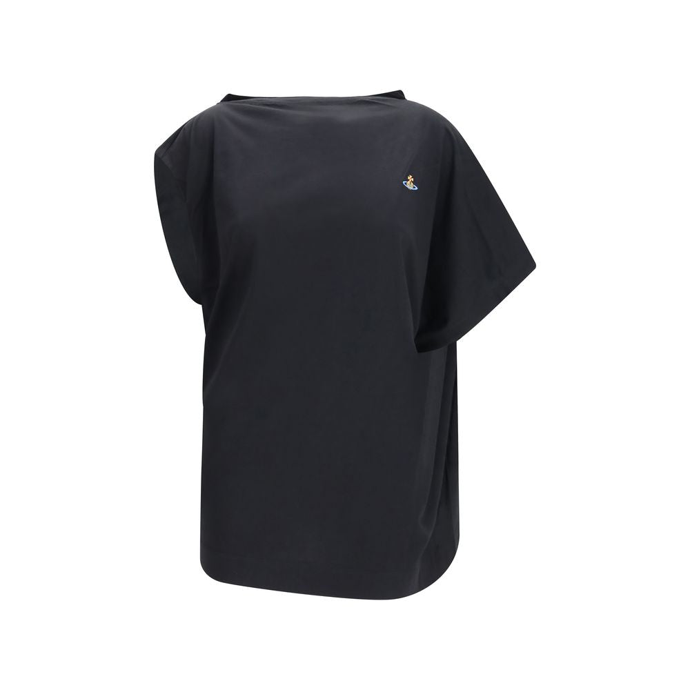 T-Shirt by Vivienne Westwood for women in cotton black & signature showcases a fashionable silhouette, elegantly detailed with a fashionable and asymmetric neckline for a sophisticated, high-fashion look.