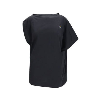 T-Shirt by Vivienne Westwood for women in cotton black & signature showcases a fashionable silhouette, elegantly detailed with a fashionable and asymmetric neckline for a sophisticated, high-fashion look.