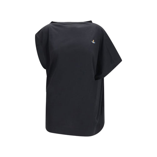 T-Shirt by Vivienne Westwood for women in cotton black & signature showcases a fashionable silhouette, elegantly detailed with a fashionable and asymmetric neckline for a sophisticated, high-fashion look.