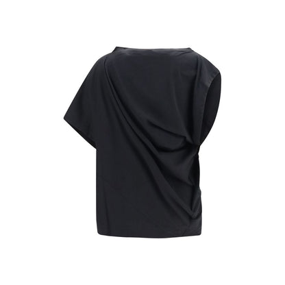 T-Shirt by Vivienne Westwood for women in cotton black & signature showcases a dramatic silhouette, elegantly detailed with a dramatic asymmetric neckline and for a truly dramatic finish.