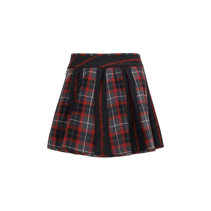 Skirt by Vivienne Westwood for women in virgin wool gold, red, patterned & tartan features a captivating silhouette, showcasing the captivating Orb Women's Flared Mid Rise Virgin Wool Short Mini Skirt design with a sophisticated short mini for a captivating look.