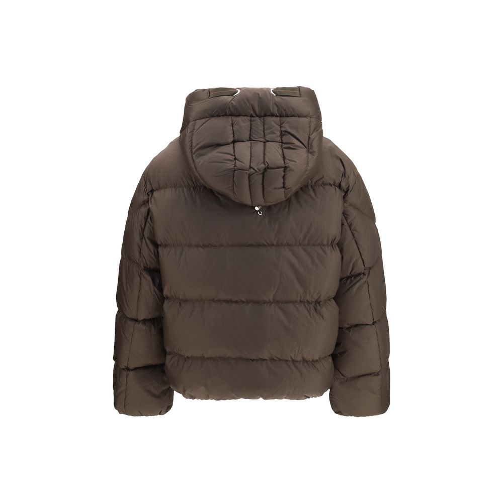 Hooded Overcoat by Parajumpers for women in polyamide duck & goose down brown features an satoral silhouette, showcasing a sophisticated hooded neckline and satoral pockets, hooded & insulated for a premium, timeless look.