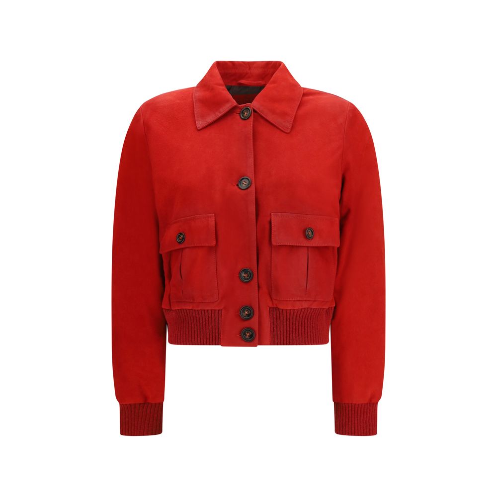Overcoat by Valstar for women in suede goatskin leather red features a contemporary silhouette showcasing a contemporary and refined pockets for a sophisticated finish.