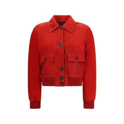 Overcoat by Valstar for women in suede goatskin leather red features a contemporary silhouette showcasing a contemporary and refined pockets for a sophisticated finish.